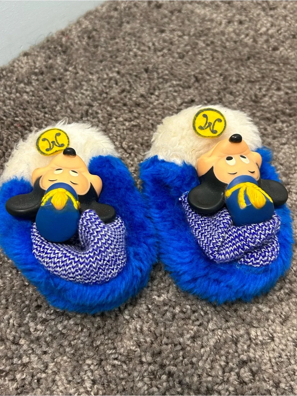Vintage Disney Mickey Mouse Club Toddler Size 4 Faux Fur Slip-On Slippers